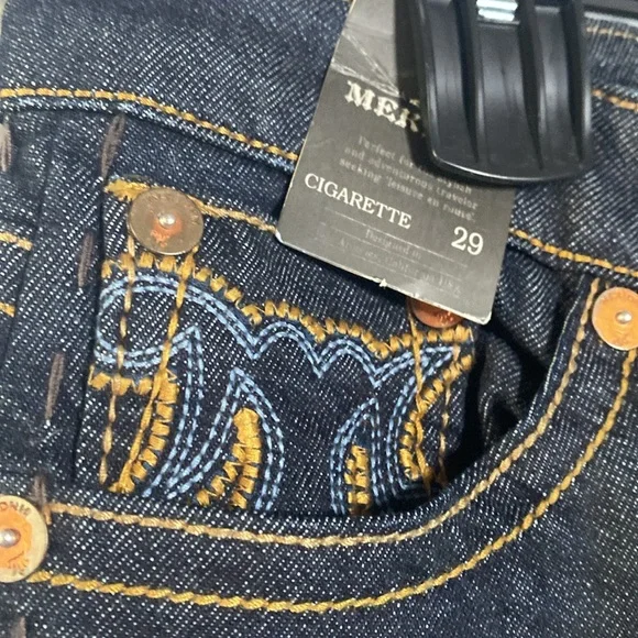 MEK Avalon Cigarette Jeans NWT Women's 29 Dark Blue Denim Embroidered Low Rise - Picture 5 of 17